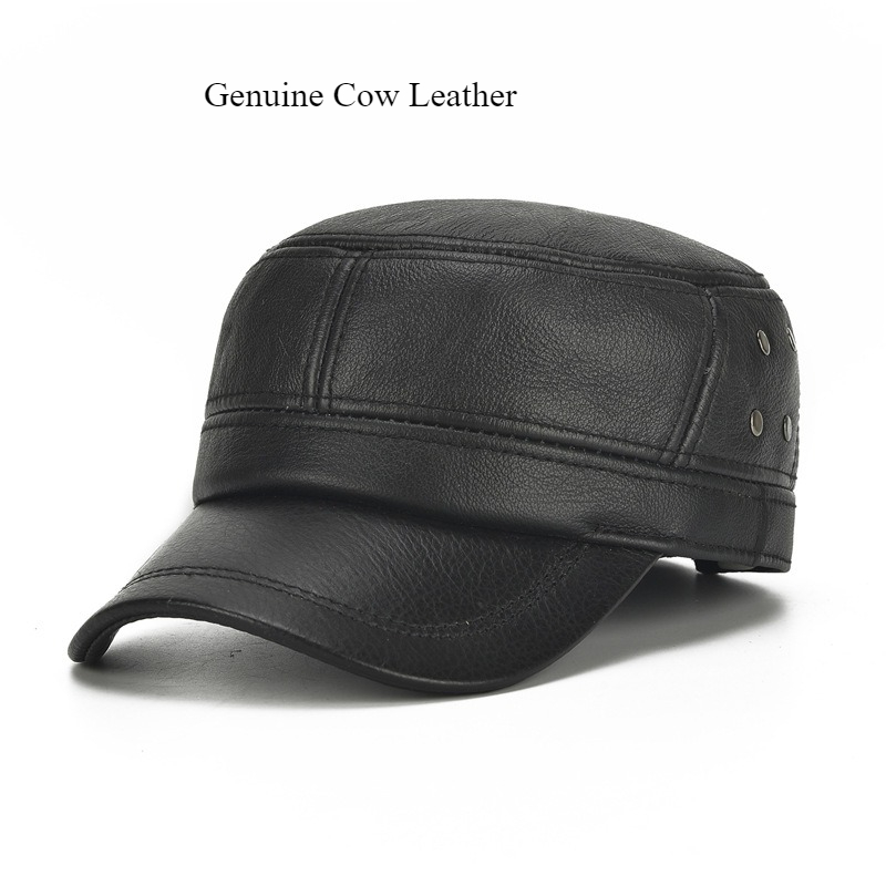 Leather Work Hat - Genuine Cow Leather Beret Caps Men