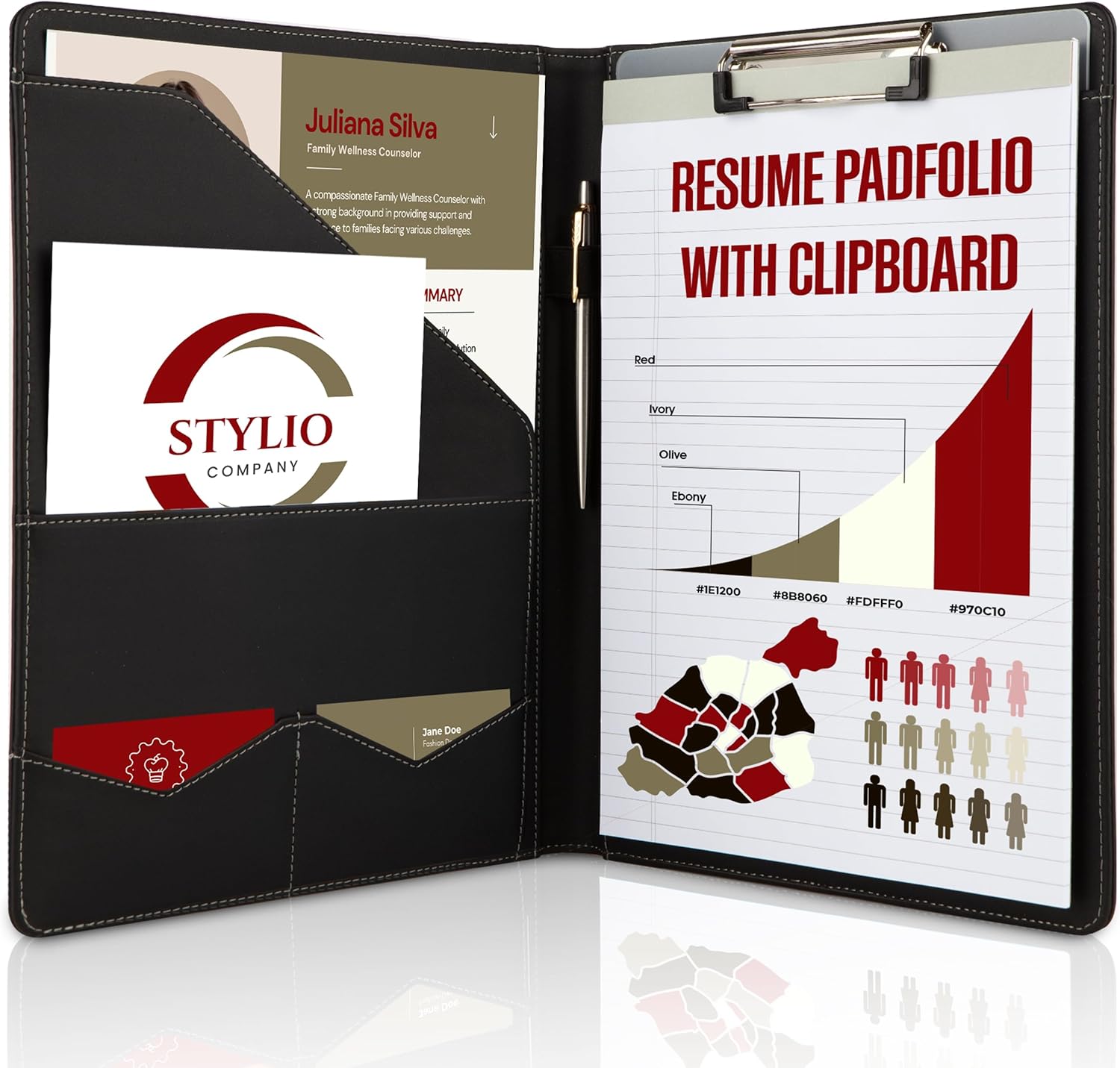 Leather Work Folder - Padfolio Folder with Removable Clipboard, Portfolio