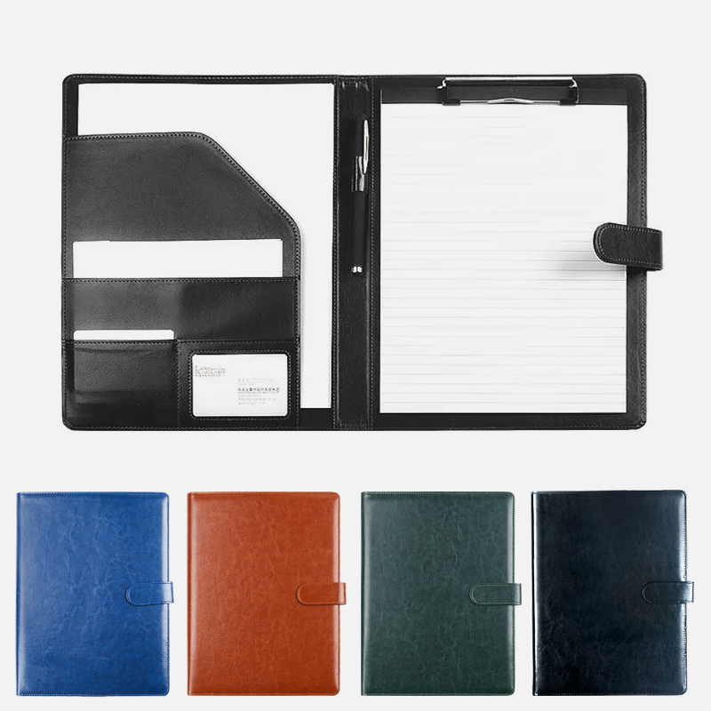 Leather Work Folder - Black A4 Leather Padfolio Portfolio File