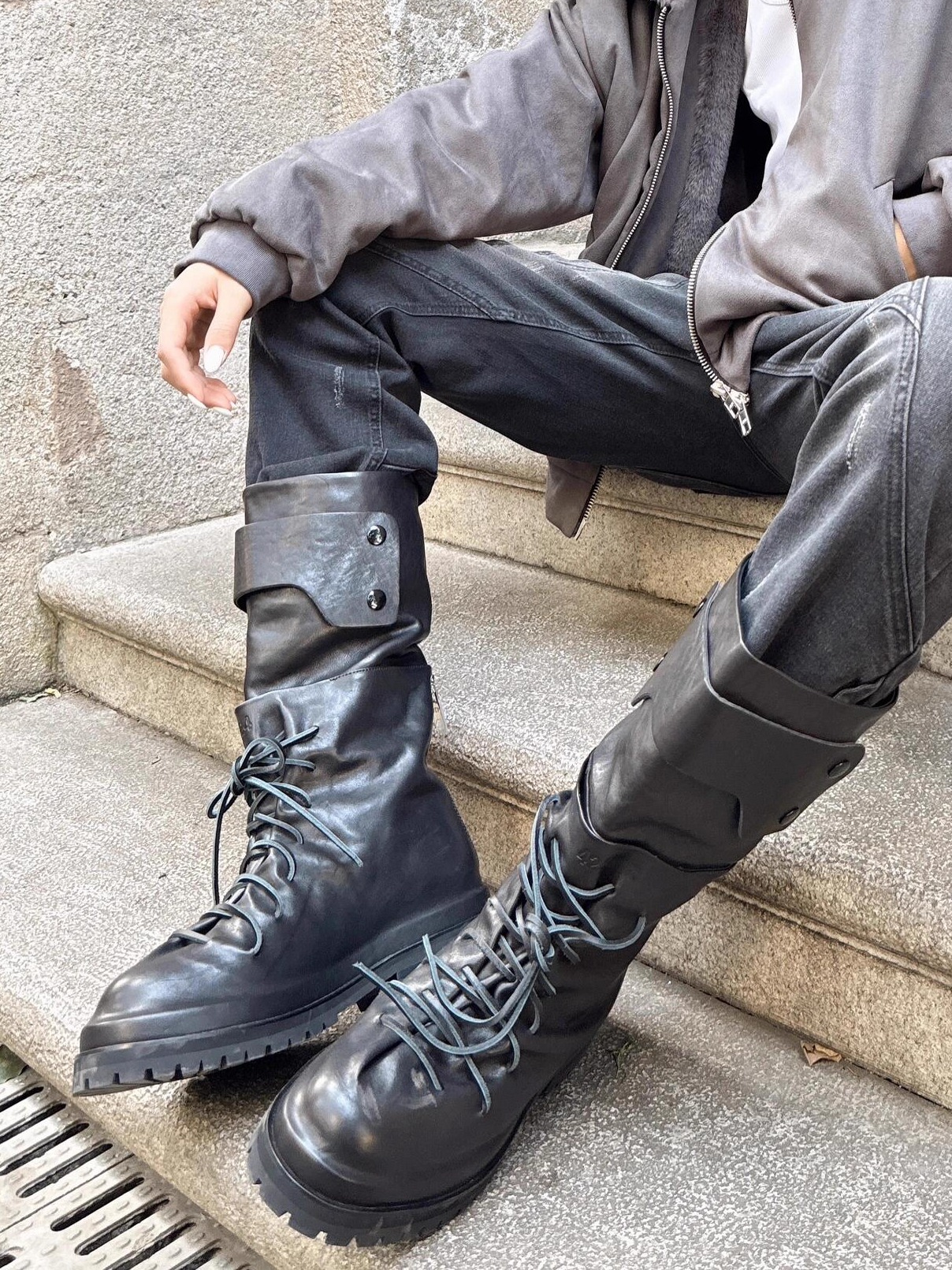 Youtube Leatherwork - Retro Dark Folding Leather Boots Men's